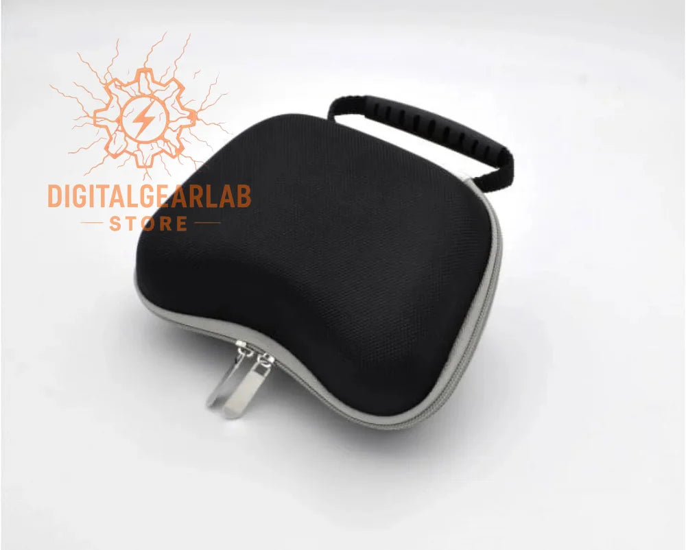 Black and gray earbud case with zipper closure.