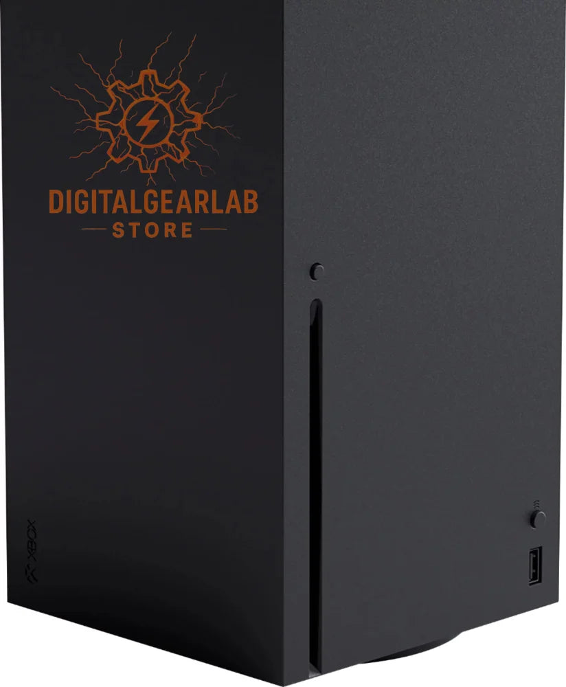 Black gaming pc tower with curved edges and vented side panel