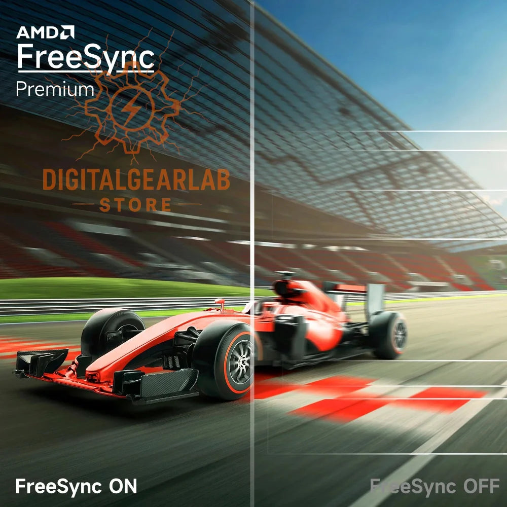 Red and black racing car with sleek aerodynamic design, featuring prominent sponsor logos.