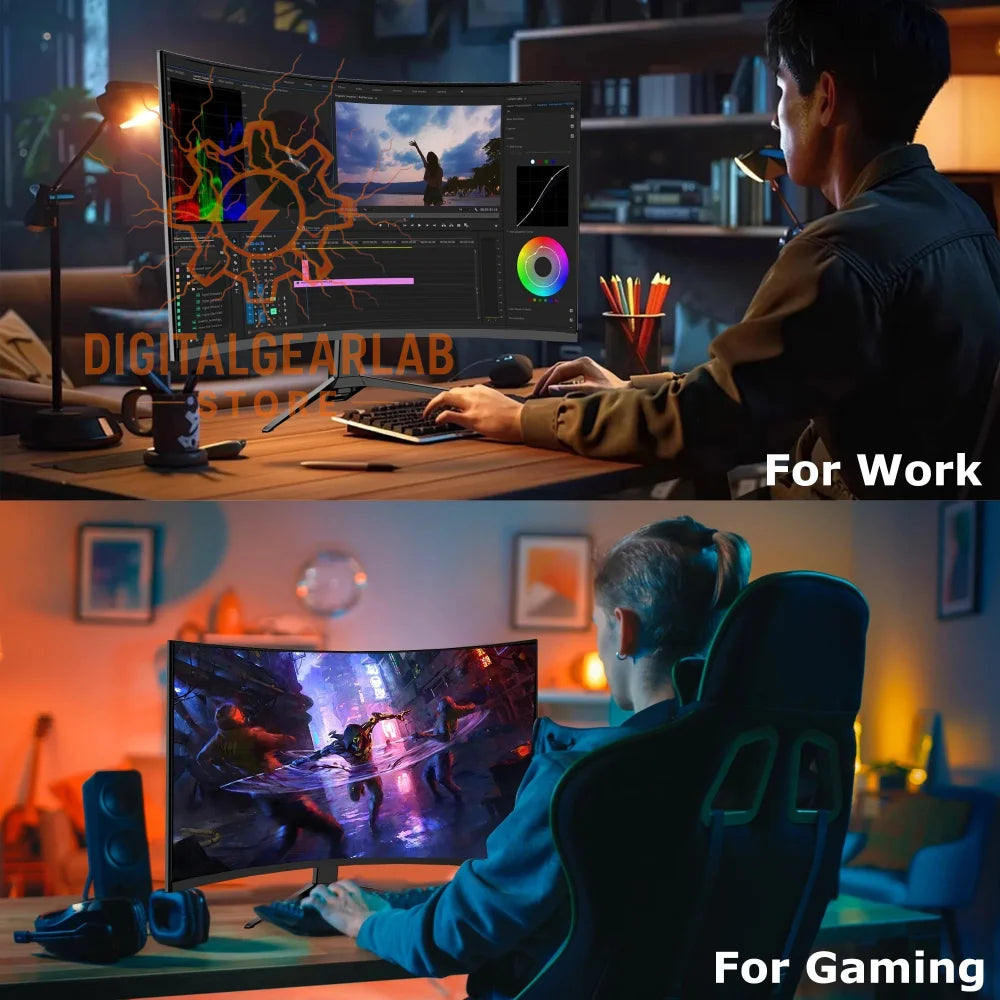 27-inch curved monitor with black frame and glossy finish, designed for gaming.