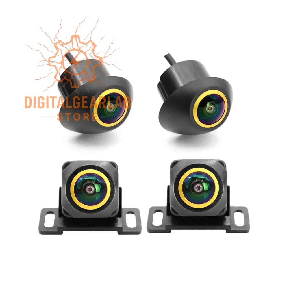 4-pack black and yellow parking sensors with metal brackets.