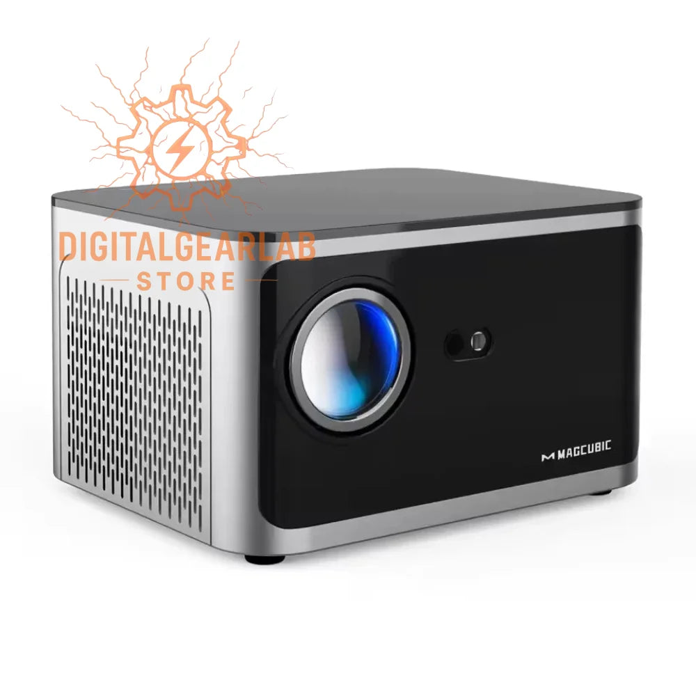 Silver and black magcubic projector with a sleek design.