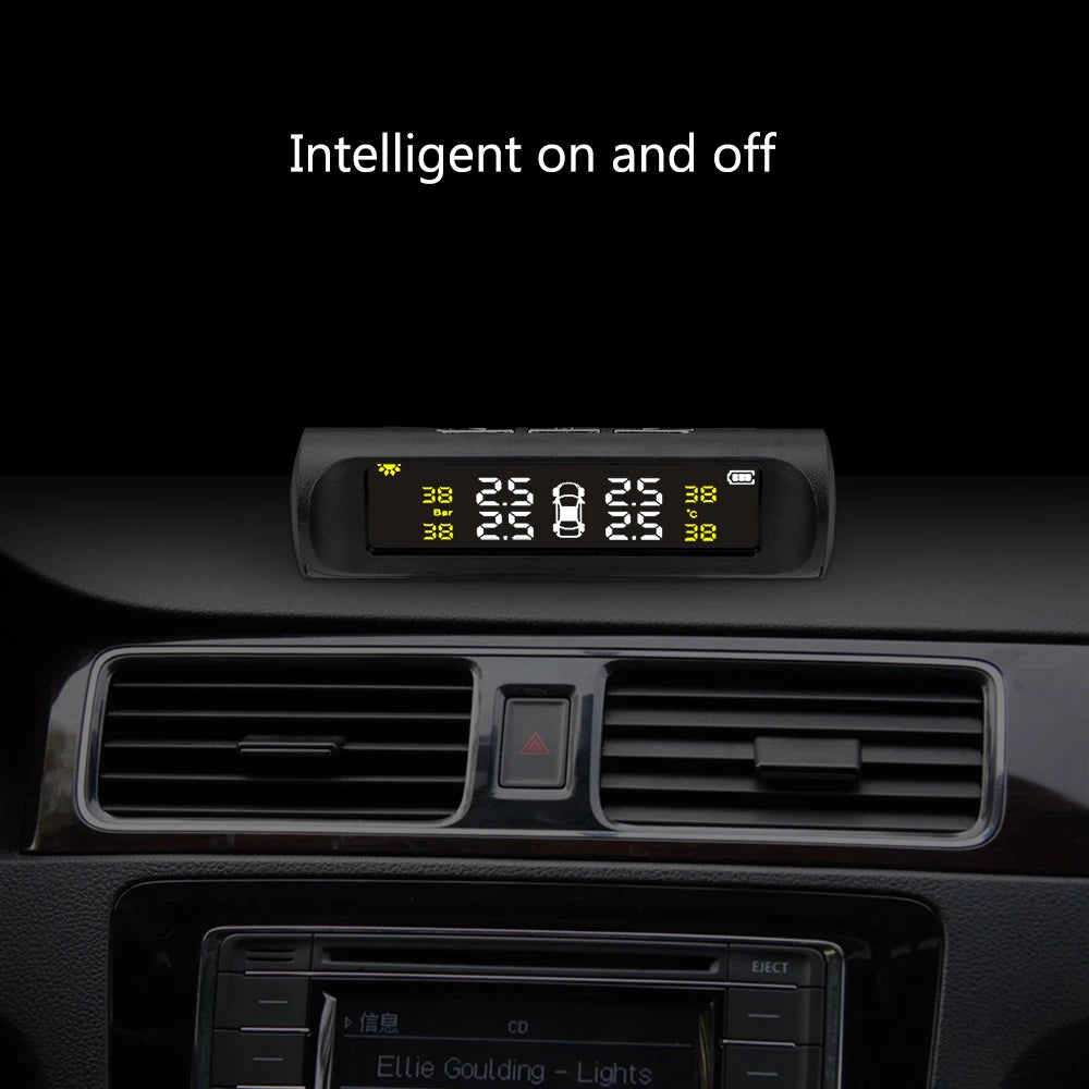Solar TPMS Tire Pressure Monitoring System – Smart Digital Display Real-Time Pressure External Sensors & Auto Alarm