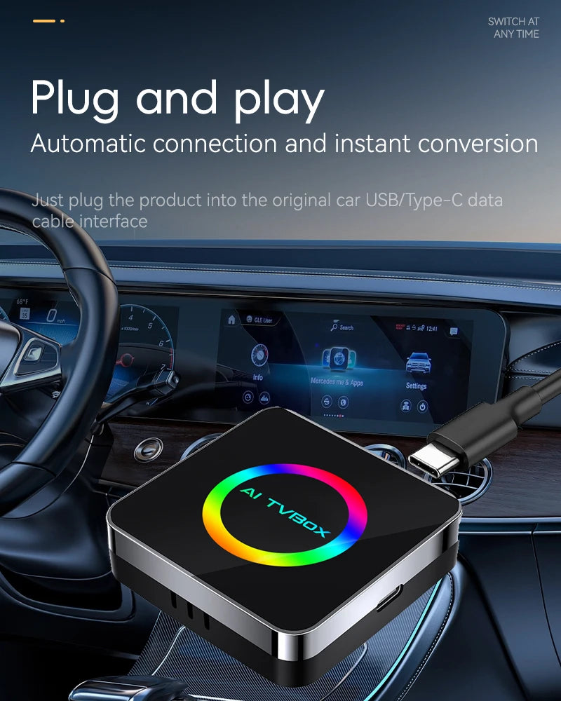 Wireless CarPlay and Android Auto Adapter with 4GB RAM and 32GB Storage for YouTube and Netflix on Android 13