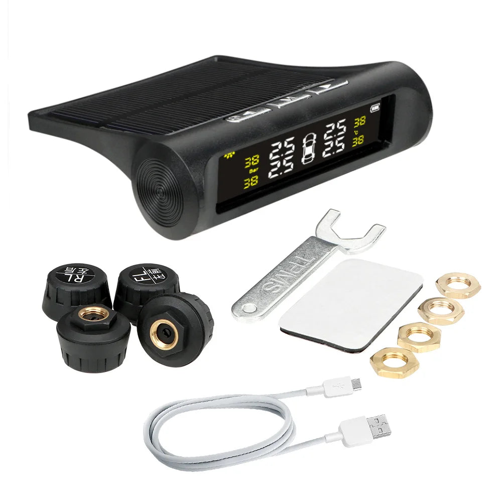 Solar TPMS Tire Pressure Monitoring System – Smart Digital Display Real-Time Pressure External Sensors & Auto Alarm