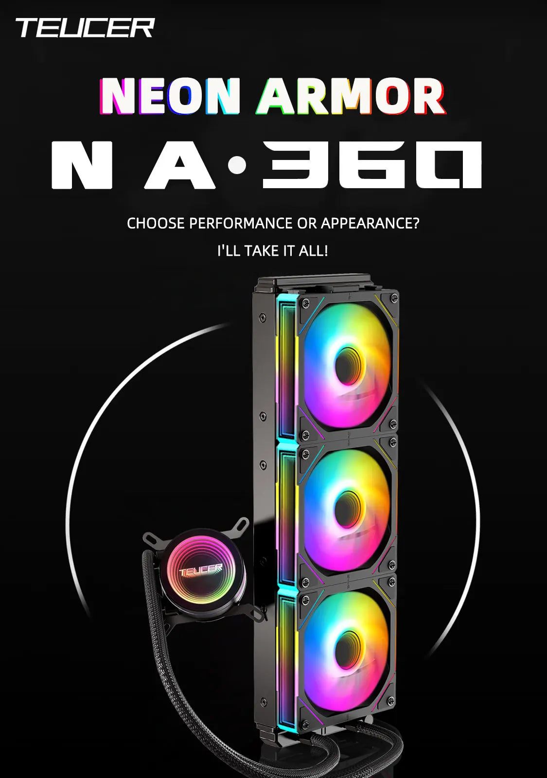 TEUCER AIO ARGB Liquid CPU Cooler — 240mm / 360mm Radiator with JM-1 Performance Fans X99 Compatible