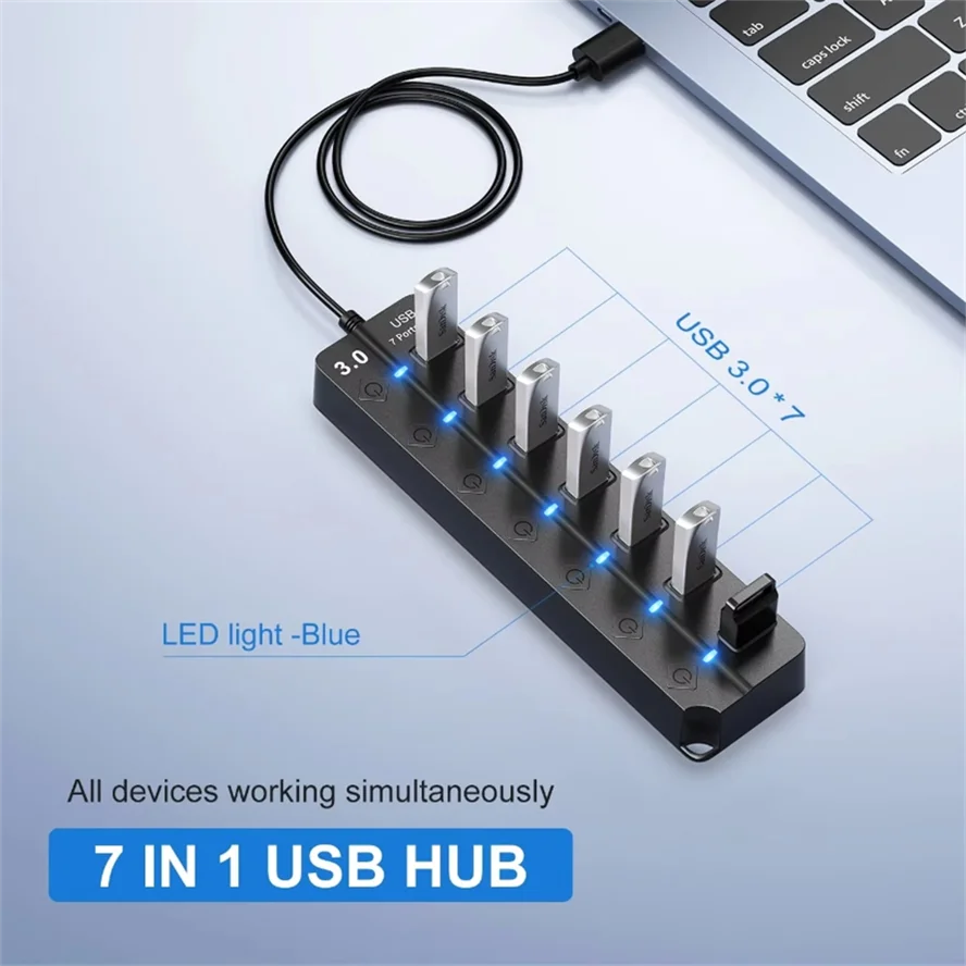 UltraLink™ USB 3.0 High-Speed Hub — 4-Port 5Gbps Splitter with Power Switch & Extended Cable