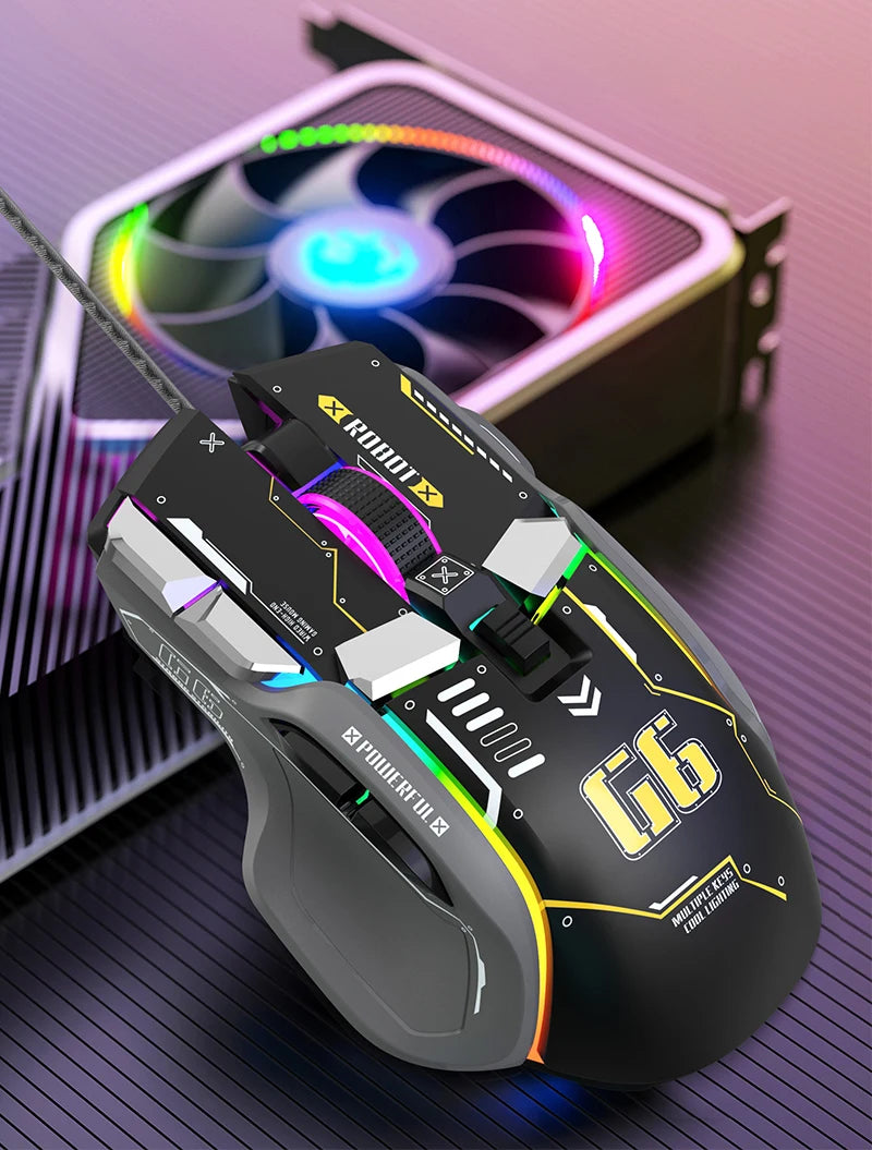 G6 Wired RGB Gaming Mouse — 128,000 DPI A826 Chip Macro Programmable & Ergonomic Design