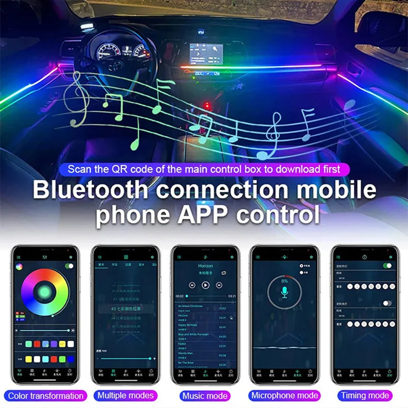 RGB Car Ambient Lighting Strip – Full App Control | Music Sync USB Dream Symphony Multi-Color Atmosphere LEDs