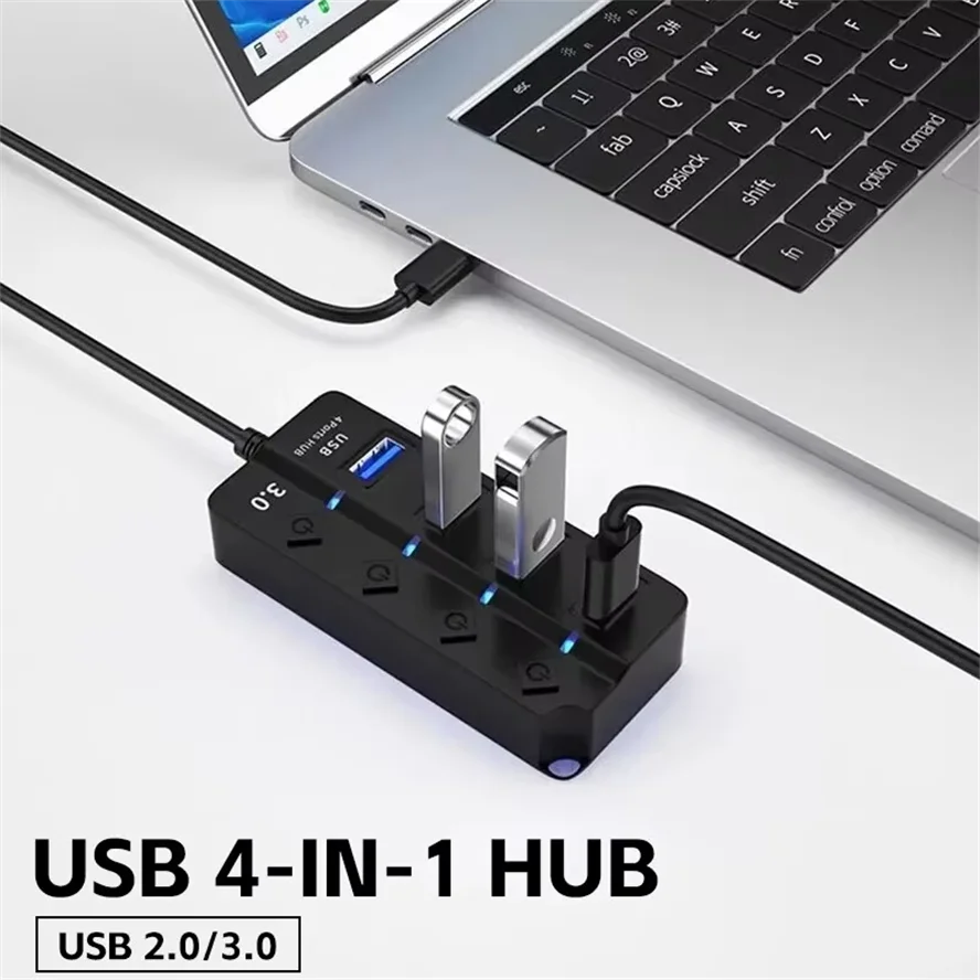 UltraLink™ USB 3.0 High-Speed Hub — 4-Port 5Gbps Splitter with Power Switch & Extended Cable