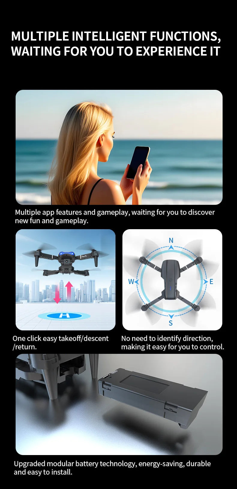 E99 PRO Dual-Camera Folding Drone — HD Aerial Quadcopter with Screen Control