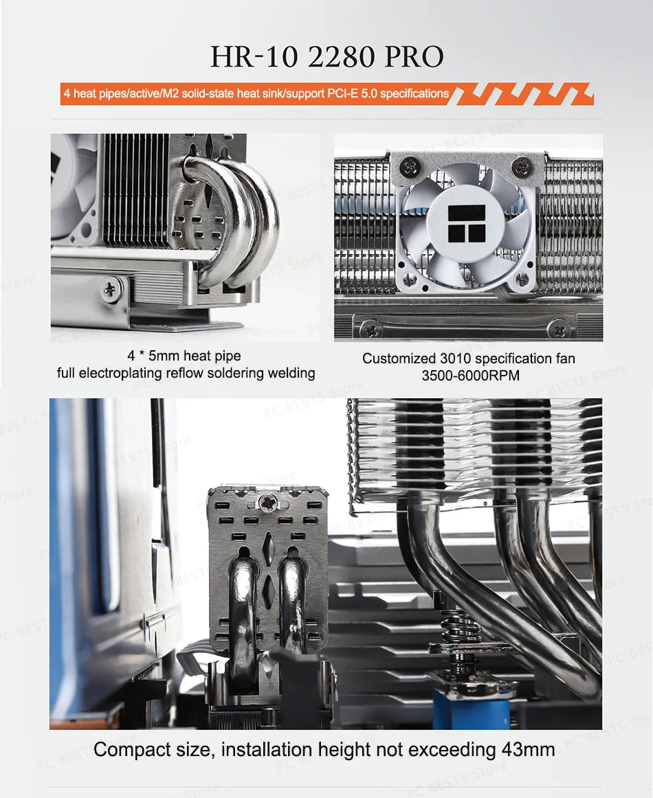 AeroCore™ HR-10 Pro M.2 SSD Heatsink — 4-Heatpipe AGHP Cooling PCIe 5.0 Ready