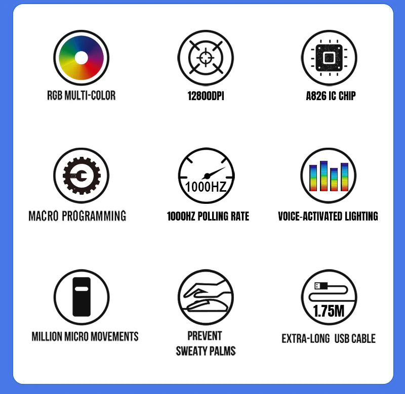 G6 Wired RGB Gaming Mouse — 128,000 DPI A826 Chip Macro Programmable & Ergonomic Design