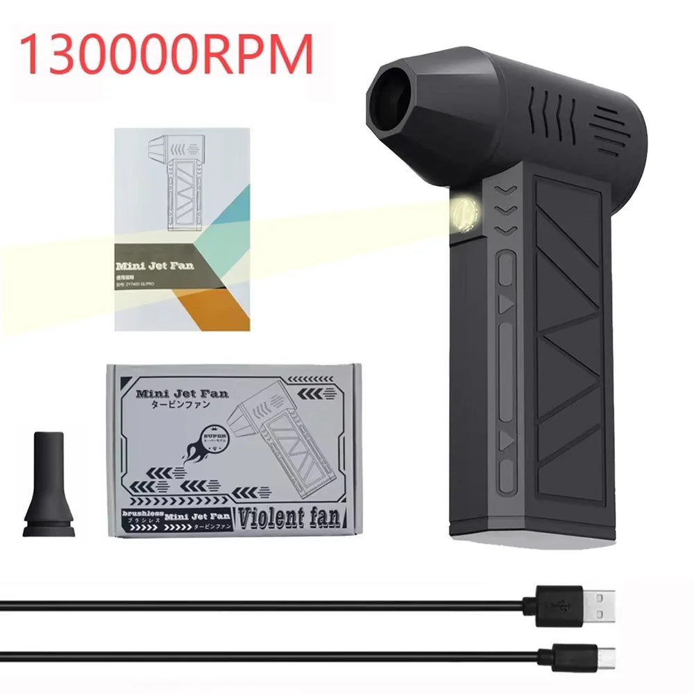 Mini Turbo Jet Electric Air Duster – 130,000RPM Computer & Car Cleaning Blower with Adjustable Speed (1–3 Gears)