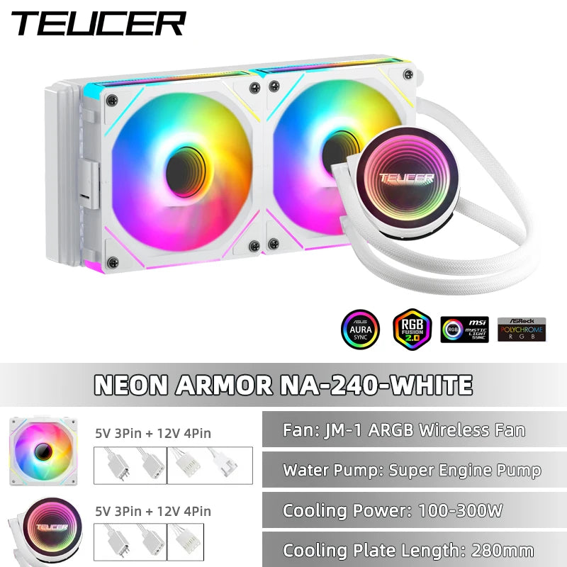 TEUCER AIO ARGB Liquid CPU Cooler — 240mm / 360mm Radiator with JM-1 Performance Fans X99 Compatible