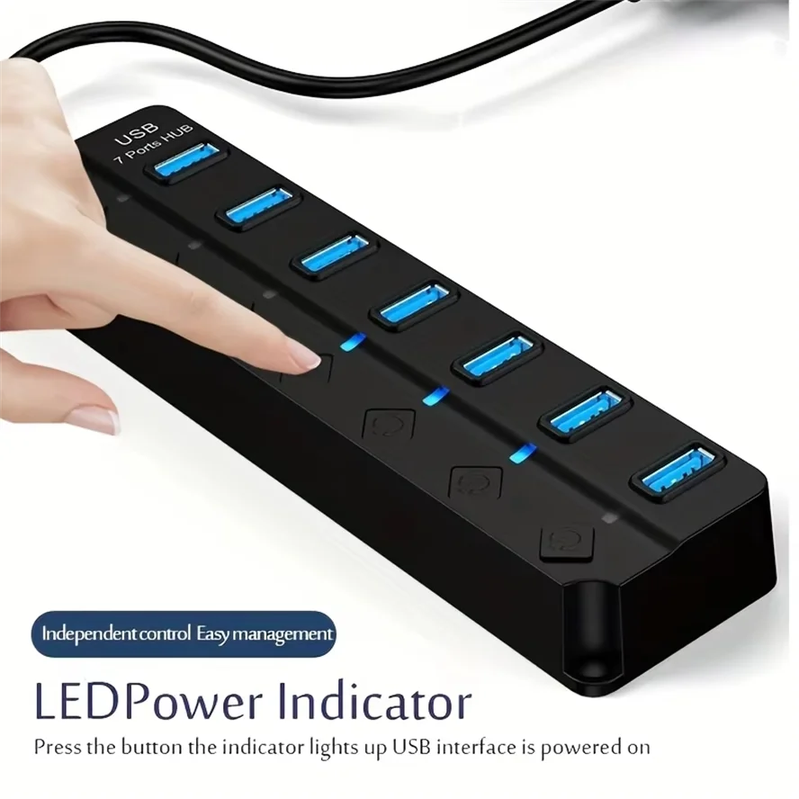UltraLink™ USB 3.0 High-Speed Hub — 4-Port 5Gbps Splitter with Power Switch & Extended Cable