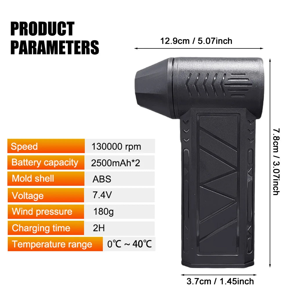 Mini Turbo Jet Electric Air Duster – 130,000RPM Computer & Car Cleaning Blower with Adjustable Speed (1–3 Gears)