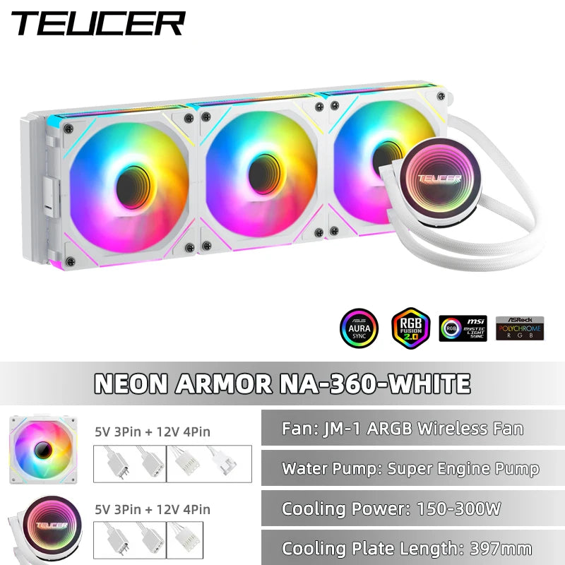 TEUCER AIO ARGB Liquid CPU Cooler — 240mm / 360mm Radiator with JM-1 Performance Fans X99 Compatible