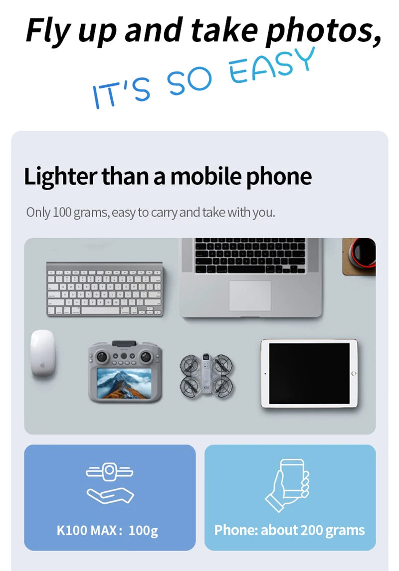 Xiaomi K100 MAX Mini Drone — 4K Dual-Camera FPV Quadcopter with Optical Flow & Brushless Motors