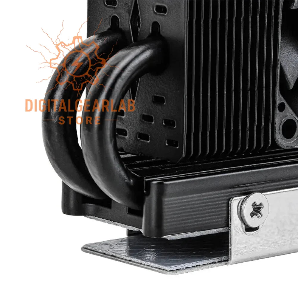 Black metal weight rack with curved handles and lock mechanism.