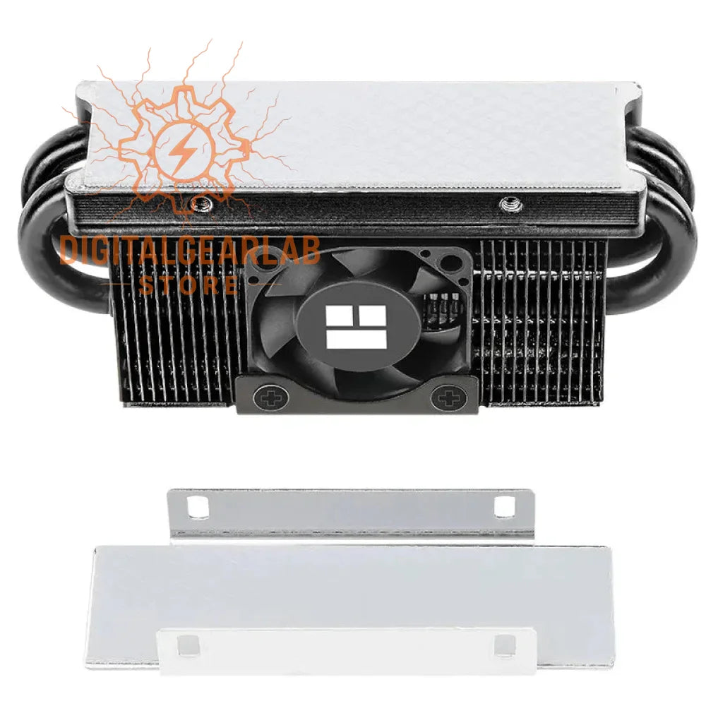 Black and silver radiator-style cpu cooler with a central fan