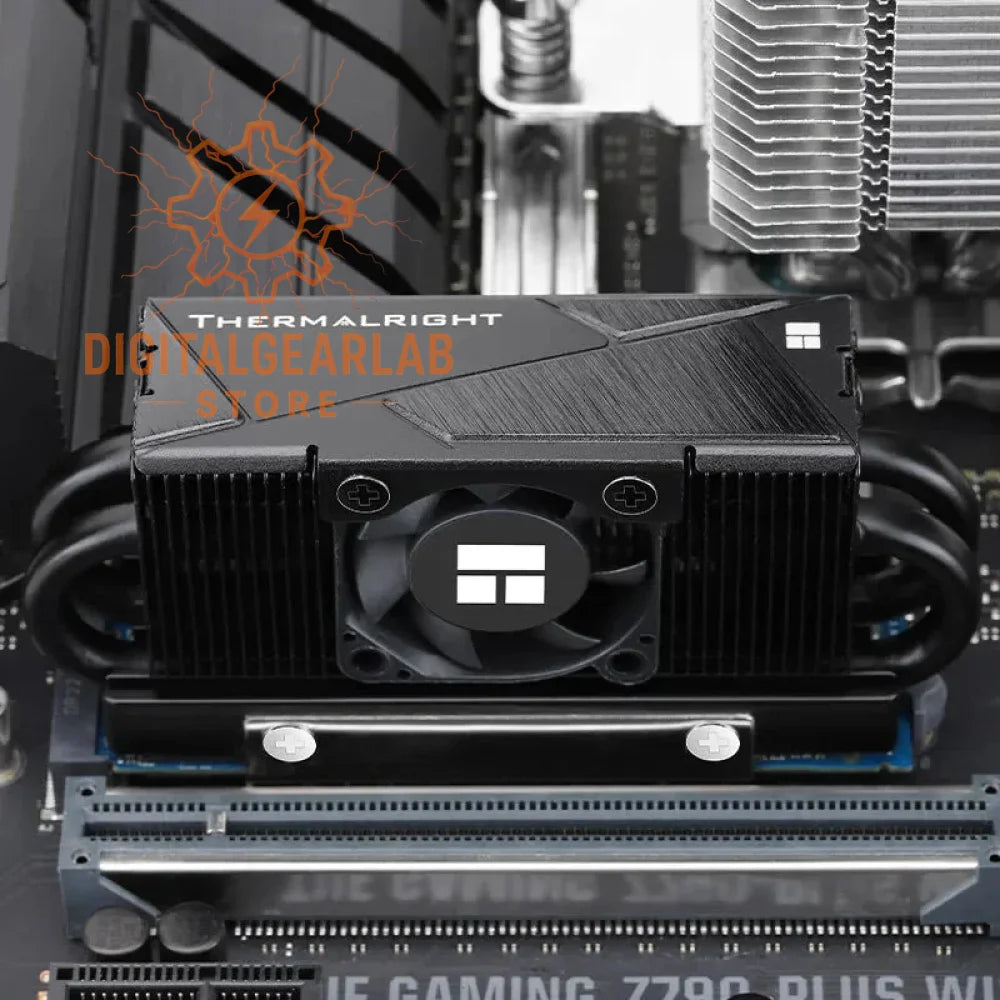 Black thermalright heatsink with silver fan and fins