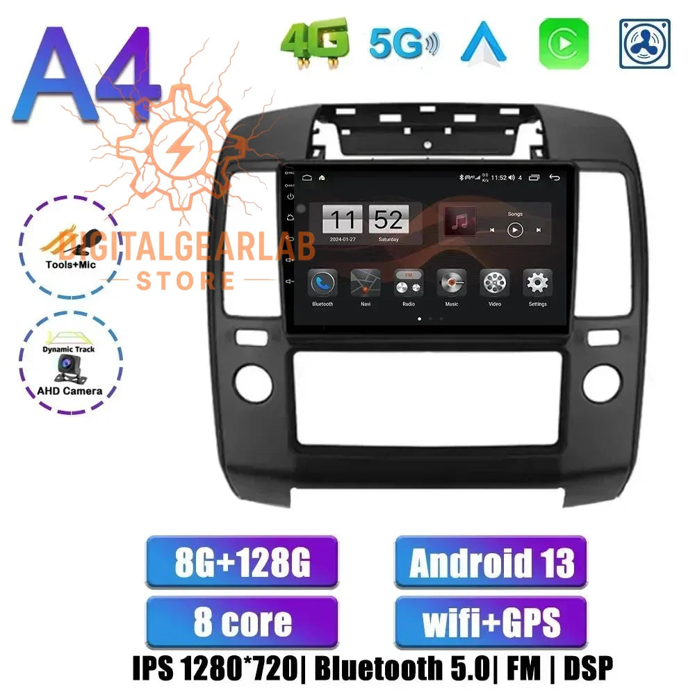 8-core android 13 car multimedia system with gps, bluetooth 5.0 and fm radio, featuring an ips display in black frame design