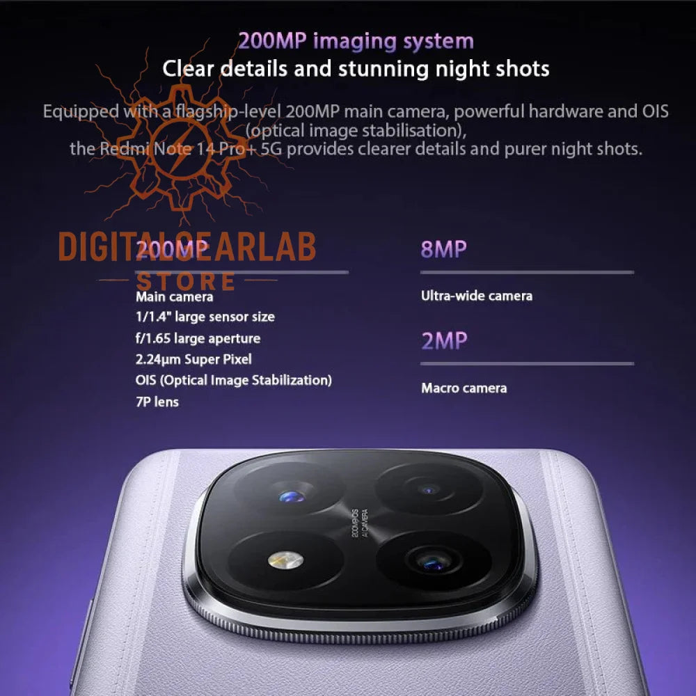 200mp imaging system smartphone with a silver back and black camera lenses.