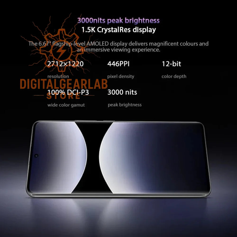 6.67-inch flagship-level amoled display with 3000 nits peak brightness and dci-p3 wide color gamut, showcasing a sleek black design.