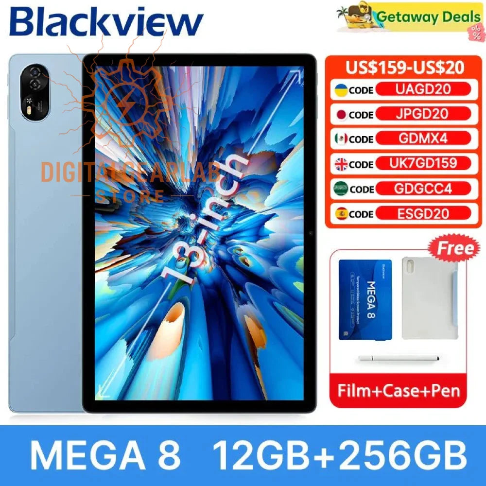 13-inch blackview tablet with a sleek design, featuring 256gb storage and an aluminum body.