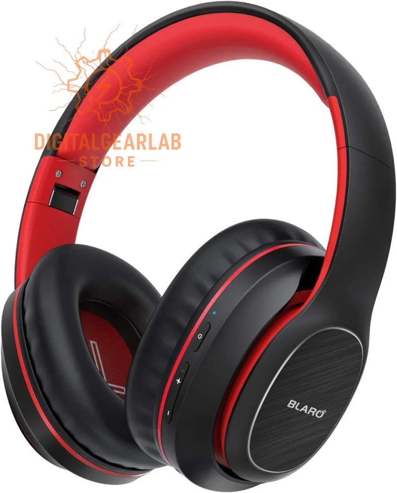 Black and red over-ear headphones with a sleek design, featuring the brand ’blard’ on the ear cups.