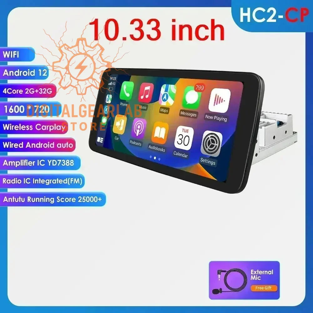 10.33-inch android 12 car multimedia system with wireless carplay, 4-core processor and integrated amplifier ic yd7388.