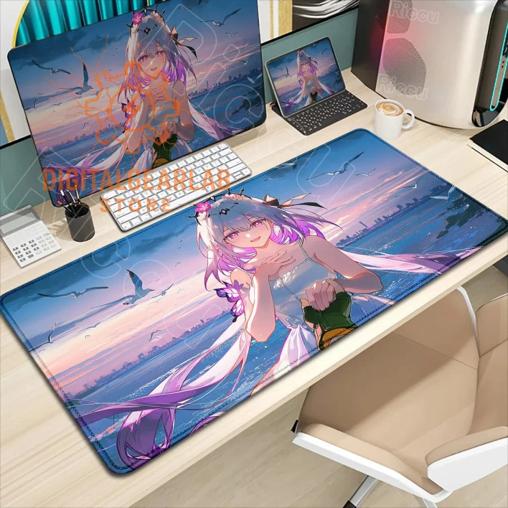 Blue and purple anime mousepad with a mermaid design, featuring long flowing hair and wings.
