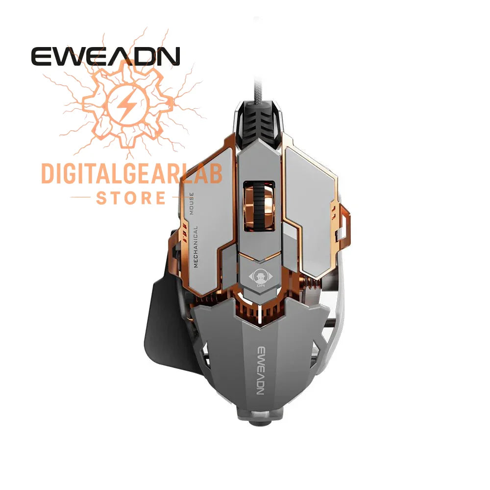 Eweadn gaming mouse with a sleek, metallic design featuring gold accents and black buttons.