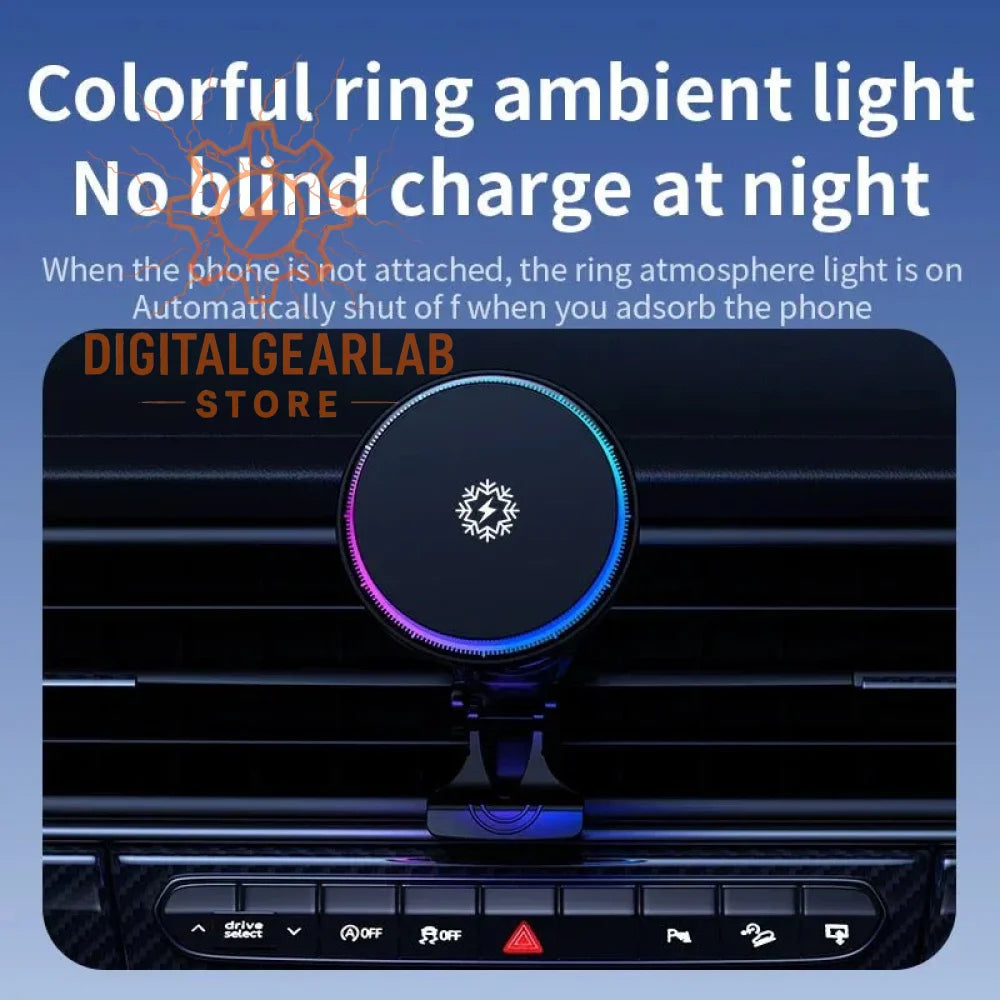 Magnetic car charger with colorful ring ambient light, black