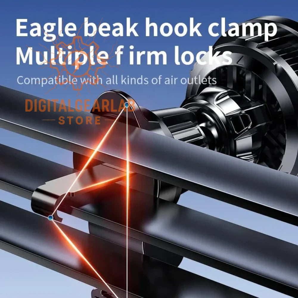 Black metal eagle beak hook clamp with multiple firm locks.