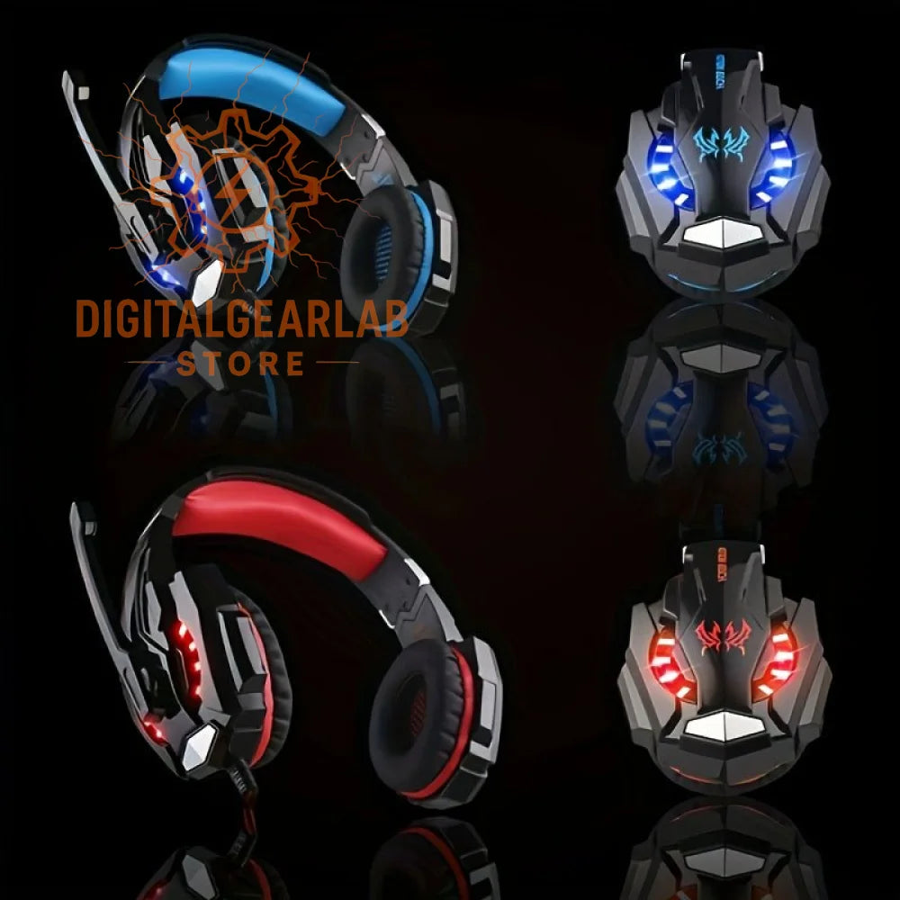 Blue and black gaming headset with illuminated lights