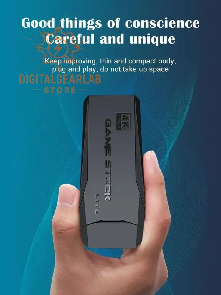 Black matte-finish game stick lite 4k streaming device with sleek, compact rectangular design.