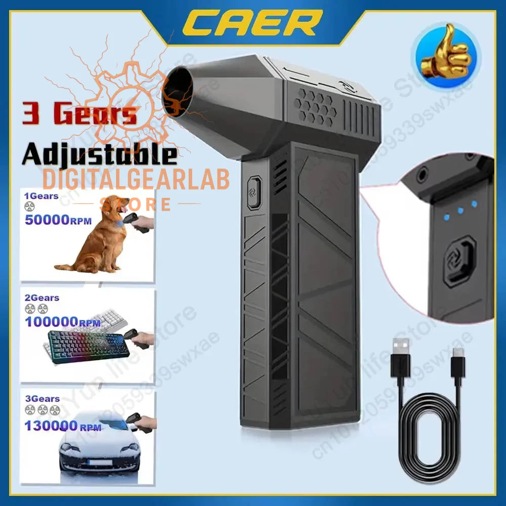 Caer black handheld vacuum cleaner with adjustable 3-gear settings.