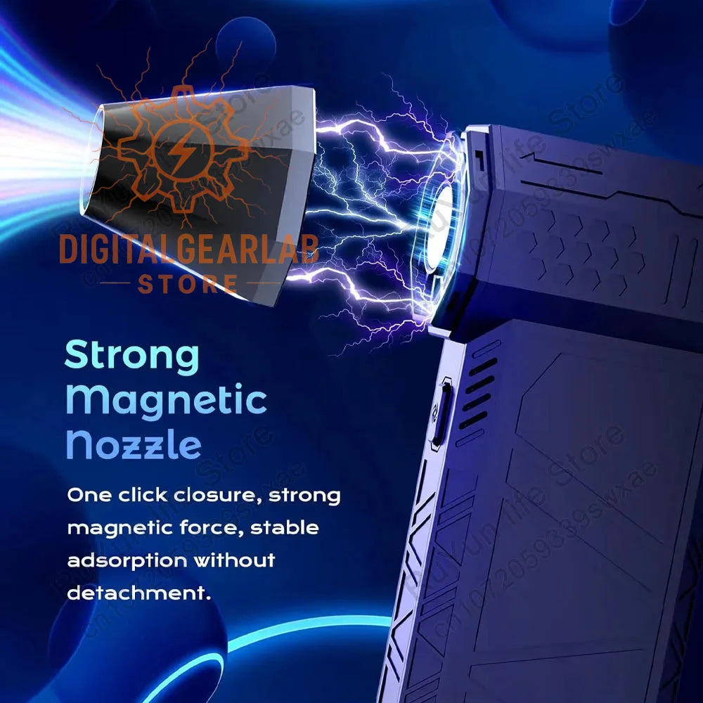 Magnetic nozzle with lightning bolt design, silver and black color scheme.