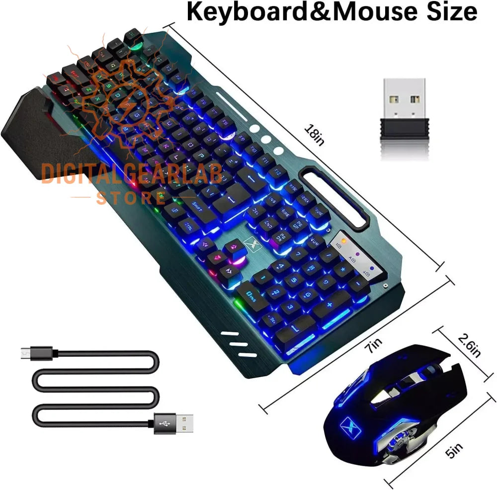 Black and blue gaming keyboard with rgb lighting, ergonomic design, usb cable included.