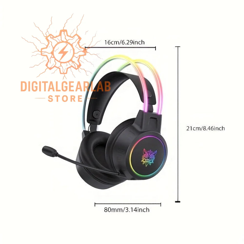 Black razer gaming headset with rainbow led lights and microphone