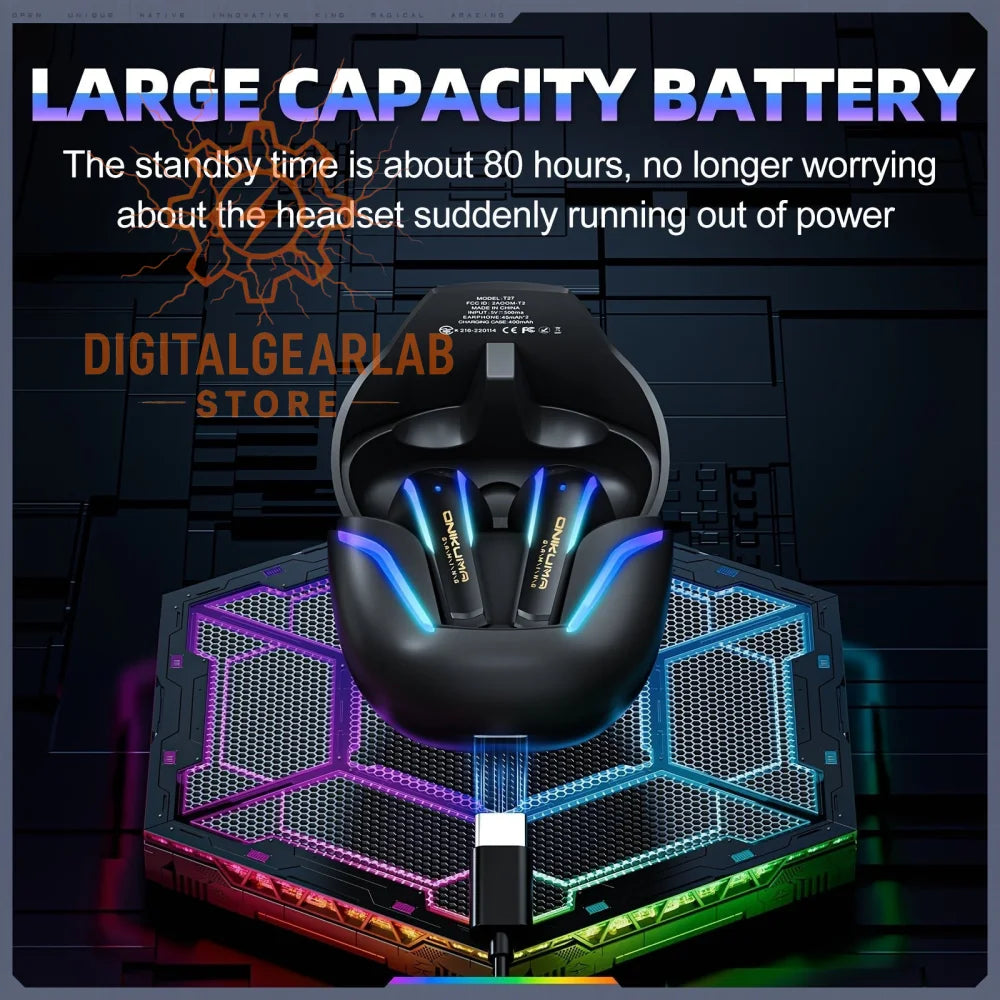 Black gaming headset with blue led lights and ergonomic design.