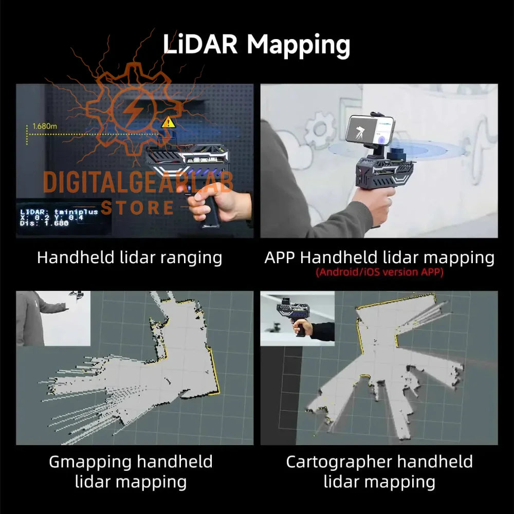 Handheld laser scanner with a sleek black and silver design, featuring an ergonomic handle for easy grip.