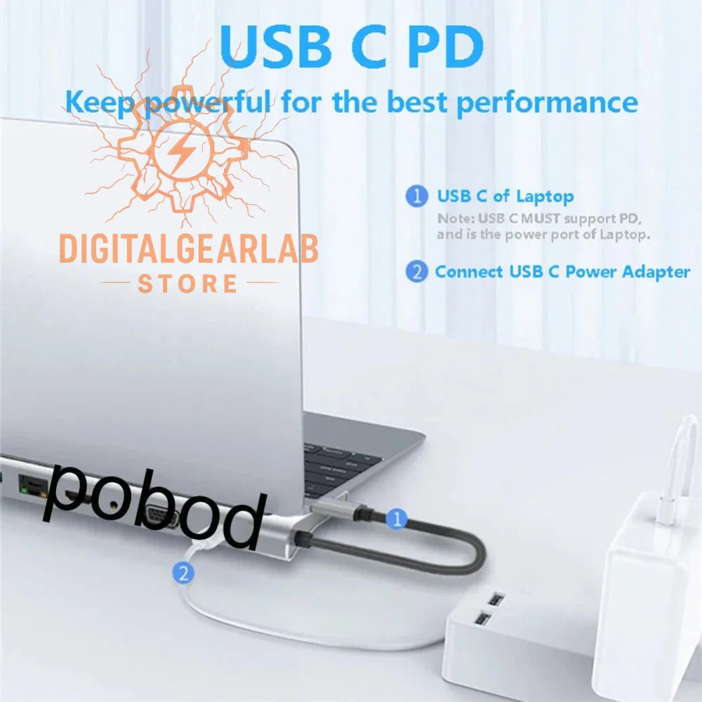 Usb c pd power adapter with cable, white and black design.