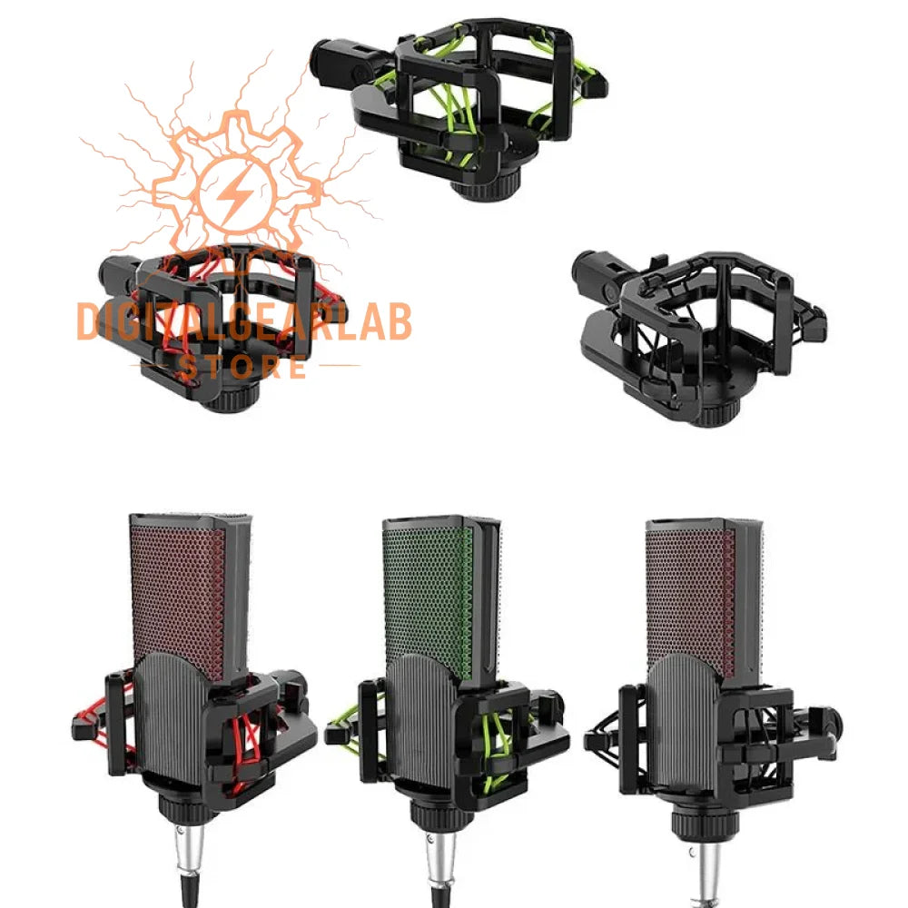 Black and red microphone with shock mount