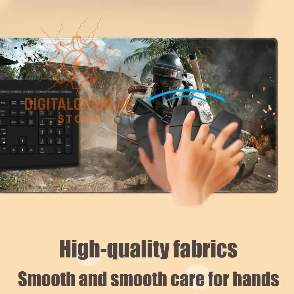 Black gaming mouse pad with high-quality fabric and smooth texture for hand care, suitable for pubg game enthusiasts.