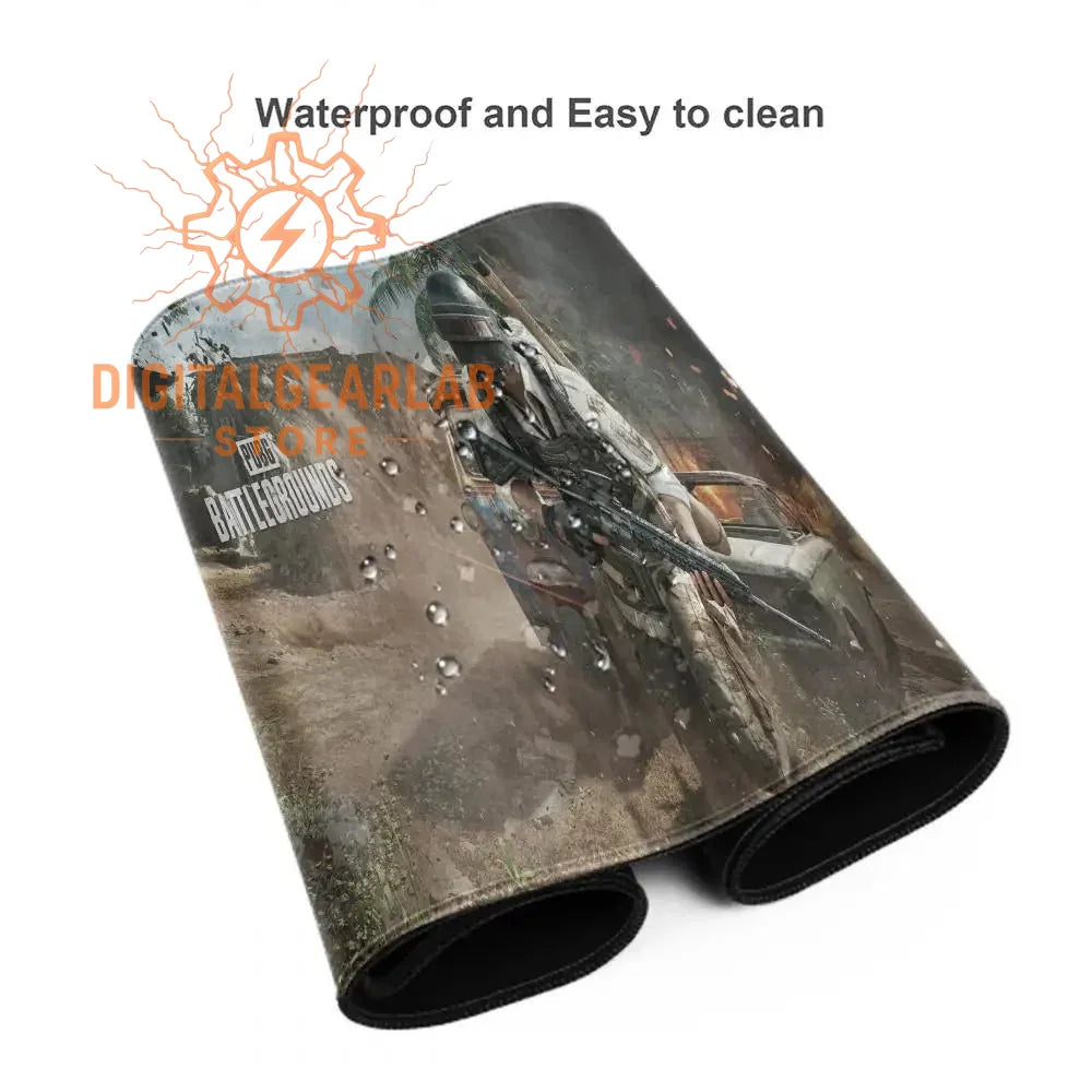 Pubg-themed mouse pad with a rugged, battle-worn design featuring bullet holes and an armored vehicle.