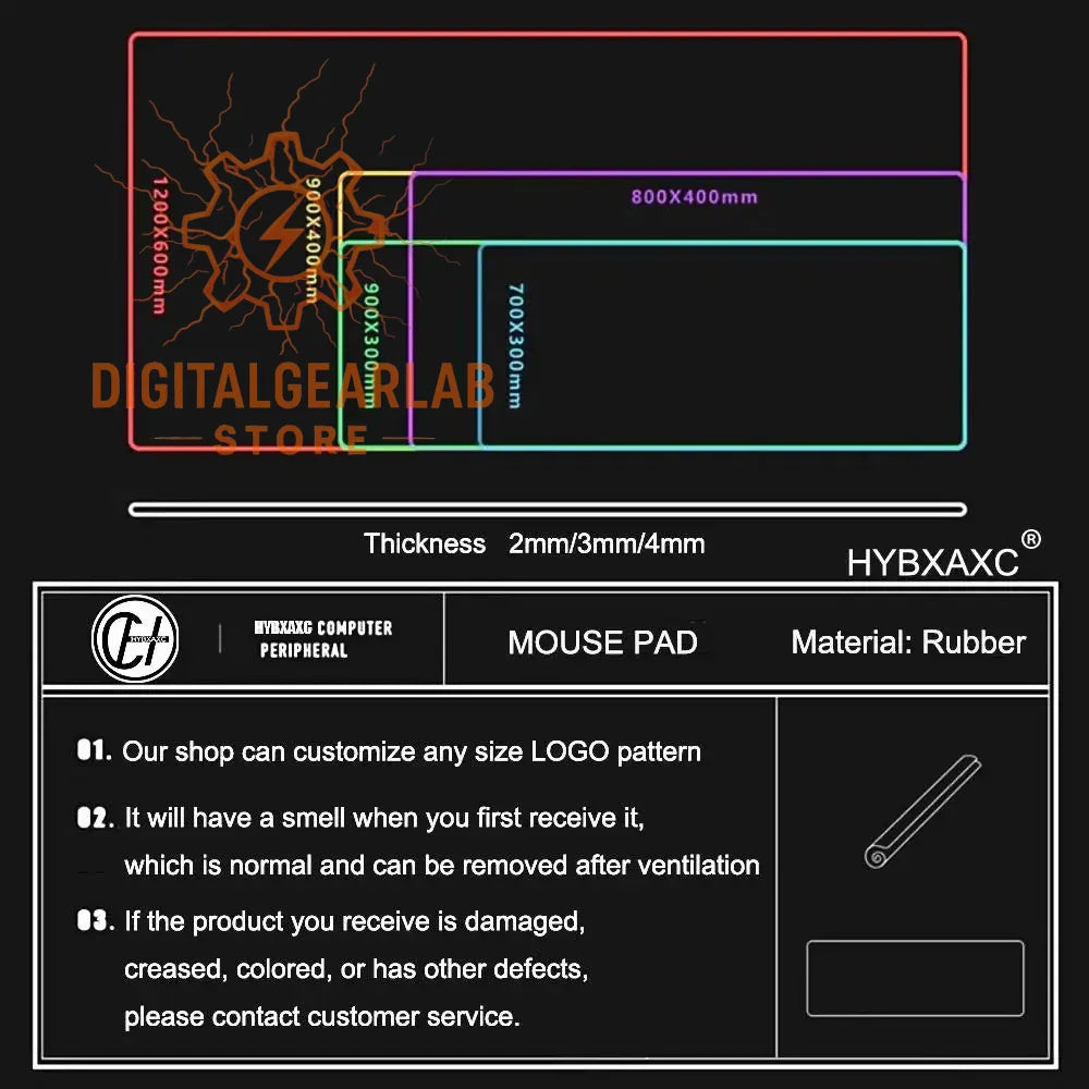 Hybxaxc® rubber mouse pad with customizable logo pattern, 2mm/3mm/4mm thickness options.