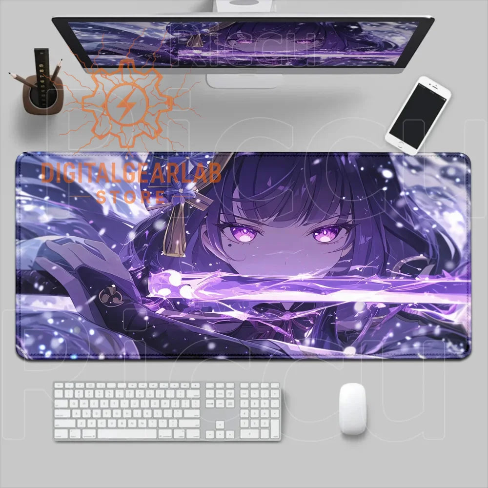 3d printed purple and white gaming mouse pad with anime character design.
